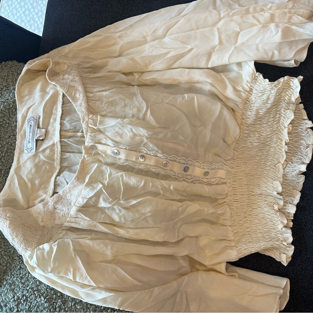 Beyond Vintage Cream Blouse with Ruffle Detail